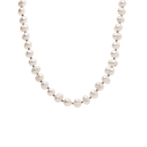 Collier en acier perle blanche de culture d\'eau douce 6-7mm irr�guli�re  - 40+10cm - Vue 2