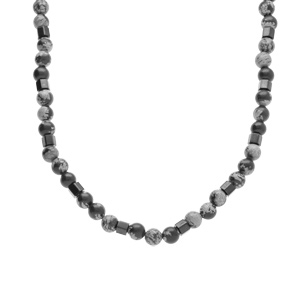 Collier en acier boules 6mm obsidienne neige  - 45+10cm - Vue 2