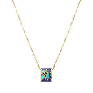 Collier  Stella Mia en acier dor� jaune r�sine bleue et verte  - 45+10cm - Vue 2