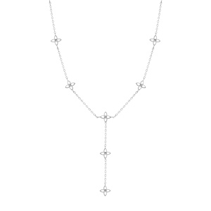 Collier en acier fleurs cravate rsine blanche  - 40+5cm - Vue 2