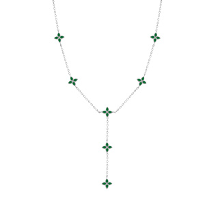 Collier en acier fleurs cravate r�sine verte -  40+5cm - Vue 2