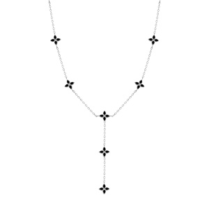 Collier en acietr fleurs cravate r�sine noire - 40+5cm - Vue 2