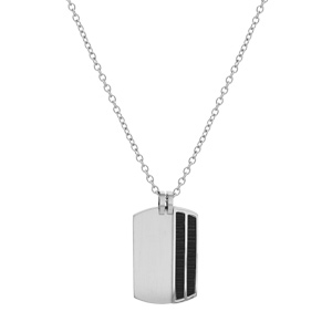 Collier en acier cha�ne avec pendentif rectangulaire 2 bandes aspect carbone noir 50+5cm - Vue 2
