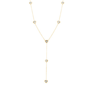 Collier en acier dor� cravate coeurs avec oxydes blancs  - 40+5cm - Vue 2