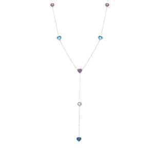 Collier en acier cravate coeurs avec oxydes multi couleurs  - 40+5cm - Vue 2