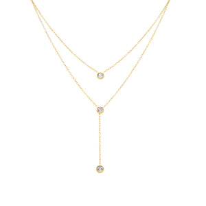 Collier en acier dor� double cravate avec oxydes blancs serti clos - 40+5cm - Vue 2