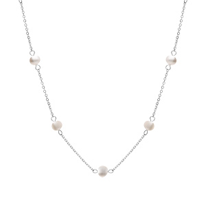 Collier en acier et perles de culture d\'eau douce 42+4cm - Vue 2