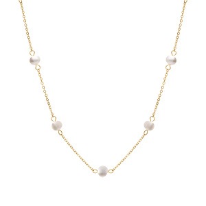 Collier en acier et PVD jaune et perles de culture d\'eau douce 42+4cm - Vue 2