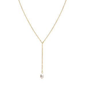 Collier en acier et PVD jaune perles de culture d\'eau douce 49cm - Vue 2