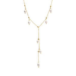 Collier en en acier et PVD jaune et perles de culture d\'eau douce 40+4cm - Vue 2