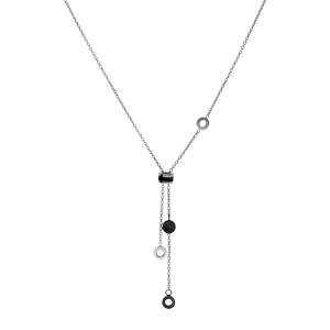 Collier en acier forme Y avec pastilles PVD noir - 43+5cm - Vue 2