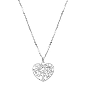 Collier en acier cha�ne avec pendentif coeur arbre de vie decoup� 22mm 40+5cm - Vue 2