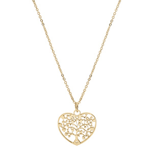 Collier en acier PVD dor� pendentif coeur arbre de vie decoup� 22mm 40+5cm - Vue 2