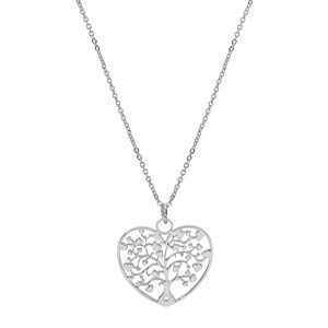 Collier en acier cha�ne avec pendentif coeur arbre de vie decoup� 28mm 40+5cm - Vue 2
