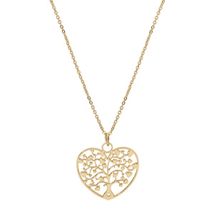 Collier en acier et PVD dor� pendentif motif coeur arbre de vie decoup� 28mm 40+5cm - Vue 2