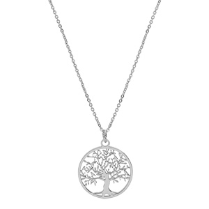 Collier en acier cha�ne avec pendentif rond arbre de vie decoup� 25mm 40+5cm - Vue 2