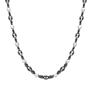 Collier en acier et PVD noir maille grain de caf� 50+5cm - Vue 2