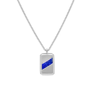 Collier en acier pendentif rectangulaire 30 x 18mm lapis lazuli reconstitu� - 51cm - Vue 2