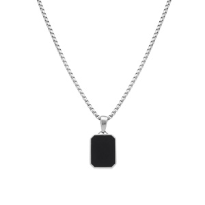 Collier en acier pendentif onyx noir imitation 22mmx15mm - 59cm r�glable 54 - Vue 2