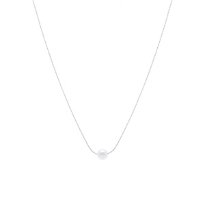 Collier en acier pendentif perle blanche imitation 6mm - 40+5cm - Vue 2