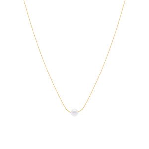 Collier en acier dor� pendentif perle blanche imitation 6mm - 40+5cm - Vue 2