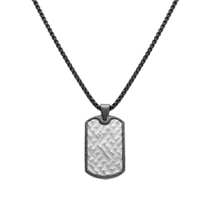 Collier acier et PVD noir avec pendentif rectangulaire 35X20mm motif, r�glable 55 +5cm - Vue 2
