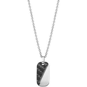 Collier adolescent en acier avec Pendentif en PVD noir et c�ble diagonale 45+10cm - Vue 2