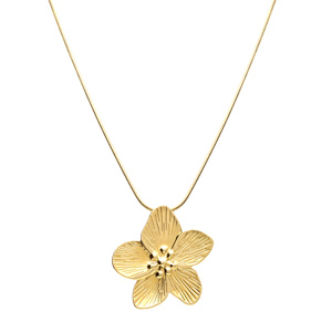 Collier en acier dor� avec pendentif fleur,  41+5cm - Vue 2