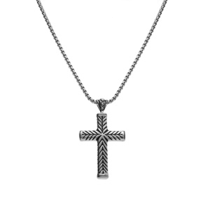 Collier en acier chane jaseron avec Pendentif grosse Croix 55cm - Vue 2