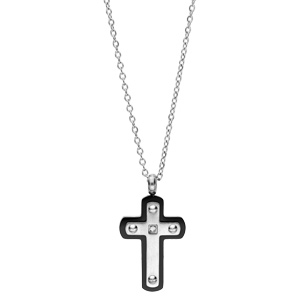 Collier en acier cha�ne avec pendentif croix contour PVD 46+5cm - Vue 2