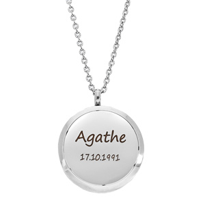 Collier Pr�nom avec Pendentif diffuseur de parfum m�daillon cercles PVD jaune � graver - r�glable 45 � 65cm - Vue 2