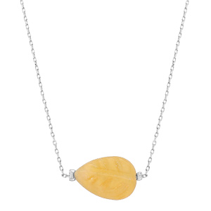 Collier en acier cha�ne avec pierre naturelle Jade jaune 42+3cm (equilibre & honnetet�) - Vue 2