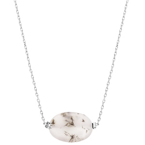 Collier en acier cha�ne avec pierre naturelle Agate blanche 42+3cm (d�tente & harmonie) - Vue 2