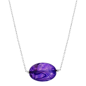 Collier en acier cha�ne avec pierre naturelle Agate violette 42+3cm (spiritualit�) - Vue 2