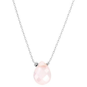 Collier en acier cha�ne avec pierre naturelle Quartz rose 42+3cm (amour & paix) - Vue 2