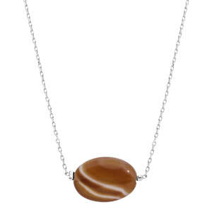 Collier en acier cha�ne avec pierre naturelle Agate du bostwana 42+3cm (bonheur) - Vue 2