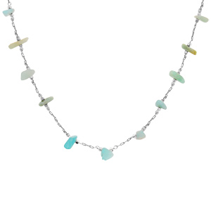 Collier en acier avec perles en pierres naturelles Amazonite 62cm r�glable 58 - Vue 2