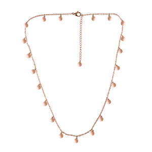 Collier en acier et PVD rose cha�ne avec pampilles rondes lisses 42+5cm - Vue 2