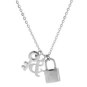 Collier en acier cha�ne avec pendentifs cadenas, clefs et \