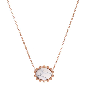 Collier en acier et PVD rose cha�ne avec Turquoise blanche v�ritable contour dentel� 40+5cm - Vue 2