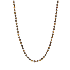 Collier en acier perles Oeil de tigre v�ritable mat marron 50+5cm - Vue 2