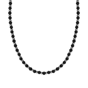 Collier en acier et boules en pierres Onyx mat v�ritable 50+5cm - Vue 2