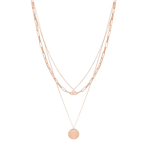 Collier en acier et PVD rose 3 rangs avec pendentifs ronds 38-40-45+5cm - Vue 2