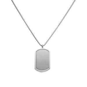 Collier en acier pendentif rectangulaire 30 x 17mm pans arrondis - 50+5cm - Vue 2