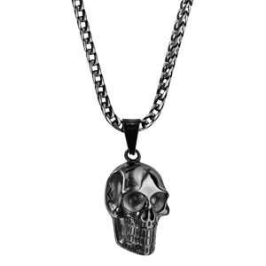Collier en acier pendentif t�te de mort PVD noir 50+5cm - Vue 2