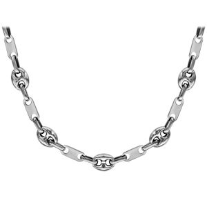 Collier en acier alternance de maillons grains de caf� et petits �l�ments - longueur 53cm - Vue 2