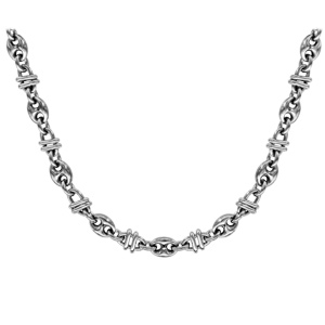 Collier en acier petites mailles grains de caf� altern�e maillon fantaisie- longueur 53cm - Vue 2