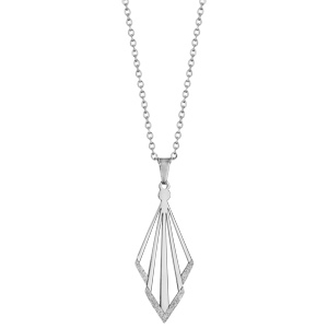 Collier en acier cha�ne avec pendentif triangles dispos�s en losange avec granit� en bas - longueur 42cm + 4cm de rallonge - Vue 2