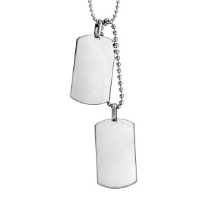 Pendentifs plaque G.I. en acier � graver - 2 plaques G.I. pans arrondis + 2 cha�nes Boules - longueur 50cm + 10cm - Vue 2