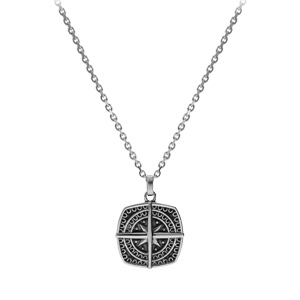 Collier en acier patin� cha�ne avec pendentif boussole nautique 5+3cm - Vue 2